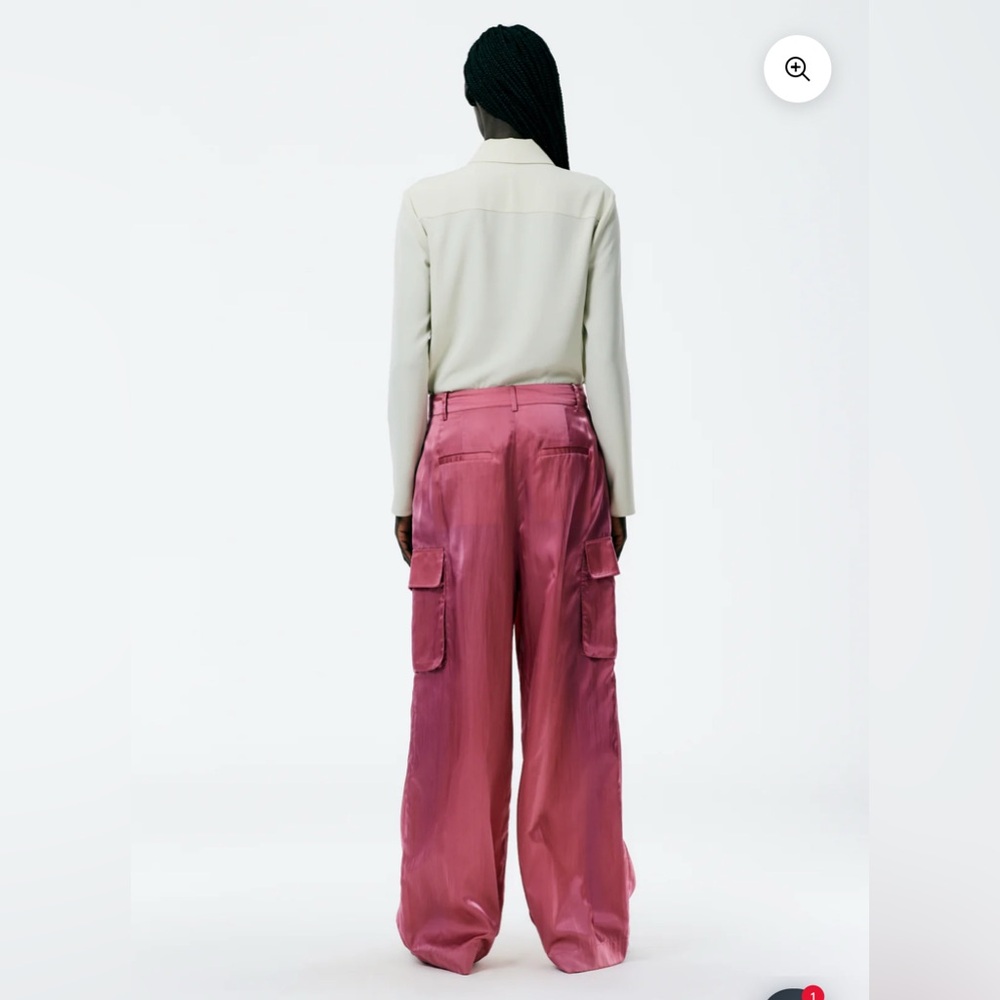 Tibi Shiny Nylon Pleated Stella Cargo Pant Rose 2 - Picture 4 of 4